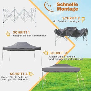 Costway Υπαίθριο Γκρι Πτυσσόμενο Κιόσκι 3 x 4,5 m με Ρόδες και Ρυθμ...