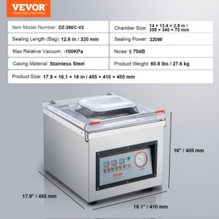 VEVOR Θάλαμος Συσκευασίας Κενού, 320W, για Υγρά Τρόφιμα και Κρέατα,... VEVOR Θάλαμος Συσκευασίας Κενού, 320W, για Υγρά Τρόφιμα και Κρέατα,...