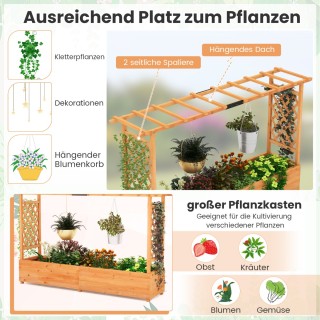 Costway  Ξύλινη υπερυψωμένη ζαρντινιέρα με πέργκολα, κρεμαστή στέγη...