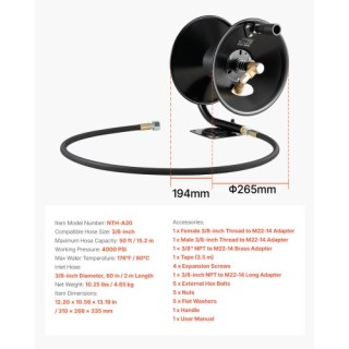 VEVOR Βαρέως Τύπου Πιεστικός Σωλήνας 15,2μ με Λαβή Χειρός 4000PSI γ...