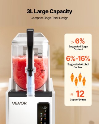 VEVOR Μηχανή Slushie 3L για Σπιτικά Παγωμένα Ποτά με Αυτόματο Καθαρ...