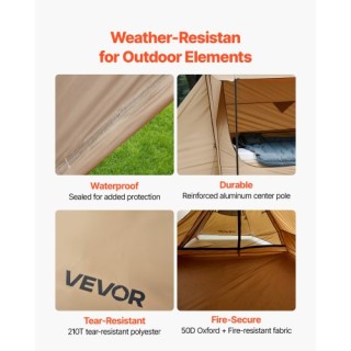 VEVOR Ελαφριά Σκηνή Κάμπινγκ με Θερμική Έξοδο και 2 Πόλους για 2 Άτ...