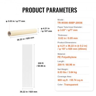 VEVOR Αυτοκόλλητη Μεμβράνη Προστασίας Χαλιού 36 x 200 JYXBHMTM36YC... VEVOR Αυτοκόλλητη Μεμβράνη Προστασίας Χαλιού 36 x 200 JYXBHMTM36YC...