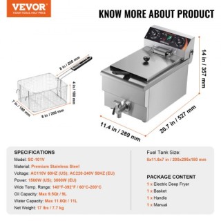 VEVOR  Ηλεκτρική Φριτέζα 3000W 9L Ανοξείδωτη 200°C DGDZGSJK0000XU1BAV2