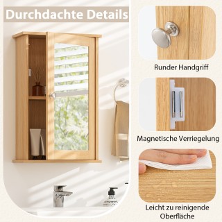 Costway Καθρέπτης Μπάνιου με Ρυθμιζόμενο Ράφι & Μονή Πόρτα - Πολυχρ...