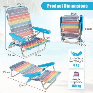 Costway  Σετ 2 Αναδιπλούμενες Καρέκλες Παραλίας με Ρυθμιζόμενη Πλάτ...