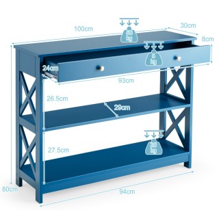 Costway Κονσόλα με Συρτάρι & 2 Ράφια & Χ-Σχήμα Πόδια 100 x 30 x 80... Costway Κονσόλα με Συρτάρι & 2 Ράφια & Χ-Σχήμα Πόδια 100 x 30 x 80...