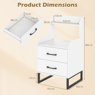 Costway Λευκό Κομοδίνο 80 x 40 x 45 cm με Ενσωματωμένη Φόρτιση, LED... Costway Λευκό Κομοδίνο 80 x 40 x 45 cm με Ενσωματωμένη Φόρτιση, LED...