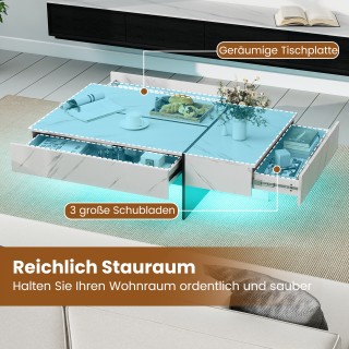 Costway Ορθογώνιο λευκό τραπεζάκι σαλονιού υψηλής γυαλάδας με φωτισ...