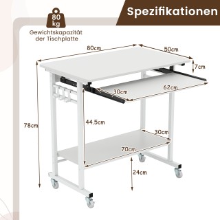 Costway Λευκός Κινητός Γραφείο με Πληκτρολογίου και Κάτω Ράφι CB108... Costway Λευκός Κινητός Γραφείο με Πληκτρολογίου και Κάτω Ράφι CB108...