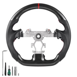 VEVOR Τιμόνι Ανθρακονήματος D-Shape Flat-Bottom με Δερμάτινη Λαβή γ...