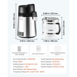 VEVOR Συσκευή Απόσταξης Νερού 6L - Ανοξείδωτη 900W 6LZLSJZXID6LGX8N...