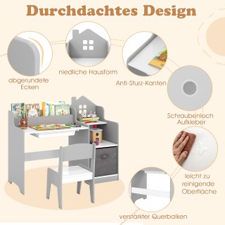 Costway Σετ Παιδικό Γραφείο & Καρέκλα με Ανοιχτά Ράφια, Συρτάρι & Υ...