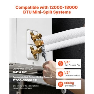 VEVOR Σωλήνας Χαλκού Mini Split 15.2m, Διαμέτρων 6.4 & 12.7mm, Με Μ...