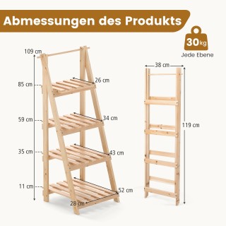 Costway Φυσική Αναδιπλούμενη Σκάλα-Ράφι με 4 Ράφια από Ξύλο Έλατου ...