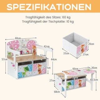 Παιδικό Σετ Τραπεζιού και Καρέκλας 3 σε 1 COSTWAY TP10175WH