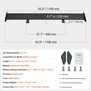 VEVOR GT Πτέρυγα Αυτοκινήτου, 43.3 Ρυθμιζόμενο Αλουμινένιο Σπόιλερ,... VEVOR GT Πτέρυγα Αυτοκινήτου, 43.3 Ρυθμιζόμενο Αλουμινένιο Σπόιλερ,...
