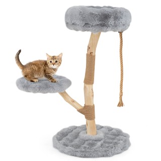 Costway Γκρι ονυχοδρόμιο γάτας 90 εκ. από μασίφ ξύλο με 3 λούτρινες...