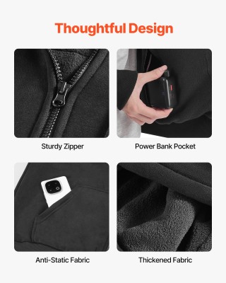 VEVOR Unisex Θερμαινόμενο Φούτερ με Power Bank, Μαύρο JRWYDDLLSZXXC...