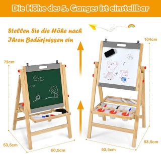 Costway Παιδικό Καβαλέτο 3 σε 1 με Πίνακα, Λευκό Πίνακα και Ρολό Χα...