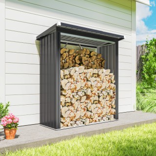 Outsunny Αποθήκη Καυσόξυλων Εξωτερικού Χώρου από Ατσάλι, Με Ανασηκω...