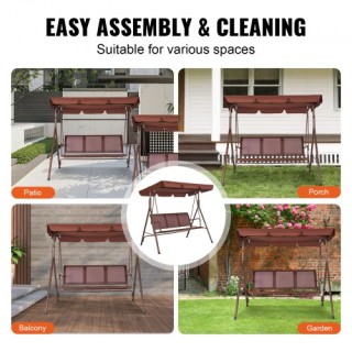 Κούνια Βεράντας 3 Θέσεων VEVOR με Ρυθμιζόμενο Σκίαστρο, Καφέ  TJQQ6...