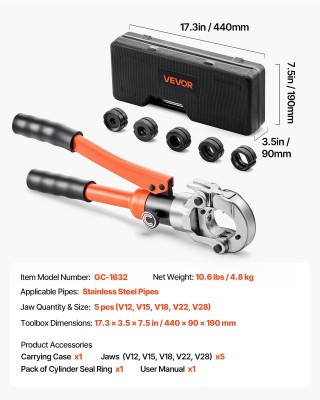 VEVOR Υδραυλική Πρέσα για Σωλήνες με Σιαγόνες V12-V28 & Θήκη Μεταφο... VEVOR Υδραυλική Πρέσα για Σωλήνες με Σιαγόνες V12-V28 & Θήκη Μεταφο...