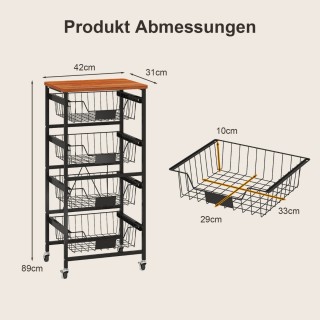 Costway Πενταώροφη Κουζίνα Καρότσι με Ξύλινη Επιφάνεια και Αποσπώμε... Costway Πενταώροφη Κουζίνα Καρότσι με Ξύλινη Επιφάνεια και Αποσπώμε...