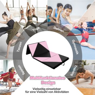 Costway Φορητός Διπλός Γυμναστικός Τάπητας 240x117x5cm Ροζ/Μαύρο FH...