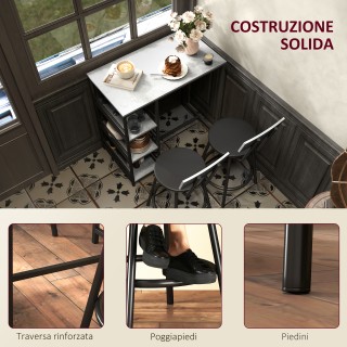 HOMCOM Σετ Τραπεζαρίας 3 Τεμαχίων με Μπαρ με Ράφια και 2 Ψηλές Καρέ...