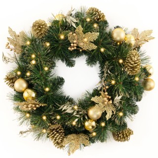 Costway Χριστουγεννιάτικο Στεφάνι 60 εκ. με 35 LED & Κουκουνάρια & ...