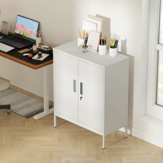 HOMCOM Μεταλλική Ντουλάπα Γραφείου με 2 Ρυθμιζόμενα Ράφια και Κλείδ...