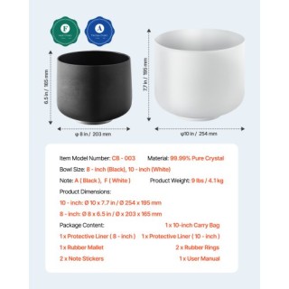 VEVOR 2 Κρυστάλλινα Τραγουδιστά Μπολ 8 και 10 Νότα Λα & Φα με Τσάντ... VEVOR 2 Κρυστάλλινα Τραγουδιστά Μπολ 8 και 10 Νότα Λα & Φα με Τσάντ...