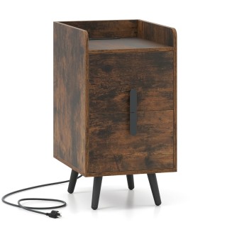 Costway Στενό Κομοδίνο με Σταθμό Φόρτισης, Δύο Συρτάρια και Μεταλλι... Costway Στενό Κομοδίνο με Σταθμό Φόρτισης, Δύο Συρτάρια και Μεταλλι...