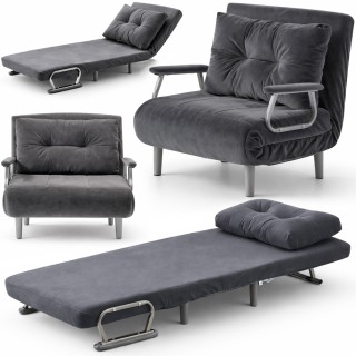 BAKAJI Καρέκλα Πολυθρόνα Κρεβάτι Μονό Ανακλινόμενη Γκρι Επένδυση απ...