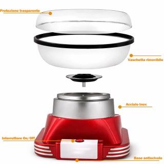 BAKAJI Ρετρό Μηχανή Ζαχαροβάμβακα 500W με Δοσομετρητή για Γιορτές κ...