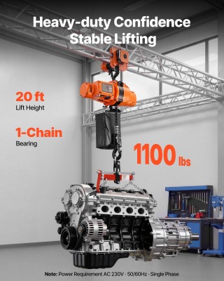 VEVOR Ηλεκτρικός Αλυσοφόρος Γερανός 500 kg, 6 m Ανύψωση, 230V Μονοφ...
