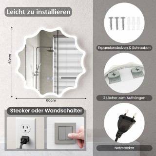 Costway  Καθρέφτης Μπάνιου LED με Αντιθαμβωτική Λειτουργία και Ρυθμ...