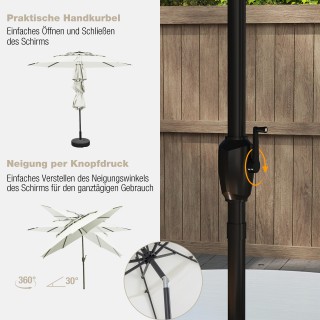 Costway Λευκή αεριζόμενη ομπρέλα βεράντας και τραπεζιού 3 επιπέδων ...