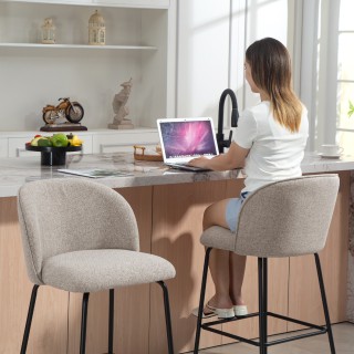 HOMCOM Σετ 2 Σκαμπό Μπαρ με Πλάτη και Υποπόδιο, Επένδυση Υφάσματος ...