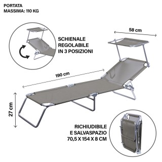 Galileo Πτυσσόμενη ξαπλώστρα θαλάσσης με ενσωματωμένη ομπρέλα σε αλ...
