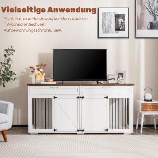 Costway Πολυλειτουργικός Λευκός Κλουβί Σκύλου με 2 Πόρτες & Συρτάρι...