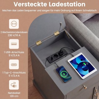 Costway Γκρι Κομοδίνο με Σταθμό Φόρτισης και Ρυθμιζόμενο Ξύλινο Ράφ... Costway Γκρι Κομοδίνο με Σταθμό Φόρτισης και Ρυθμιζόμενο Ξύλινο Ράφ...