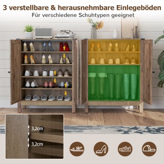 Costway Γκρι Παπουτσοθήκη με Πόρτες και Ρυθμιζόμενα Ράφια σε Στυλ Ε...