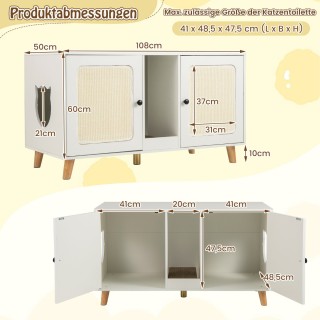 Costway Λευκό Ντουλάπι για Λεκάνη Γάτας με 2 Πόρτες  και για 2 Γάτε...