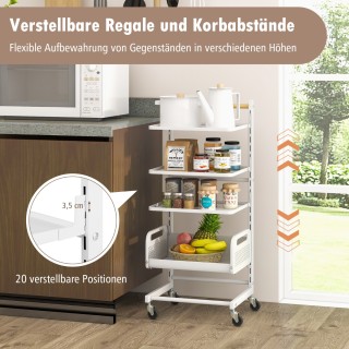 Costway Ρυθμιζόμενο Λευκό Τρόλεϊ 4 Επιπέδων με Ράφια & Λαβή για Κου...