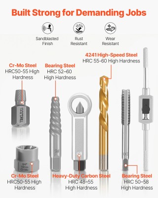 VEVOR Σετ Αφαιρετή Βιδών, 63 Τεμάχια, με Εξολκείς Παξιμαδιών και Μπ...