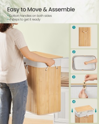 Songmics Καλάθι Απλύτων Μπαμπού 100 L με 2 Θήκες, Καπάκι και Αφαιρο...