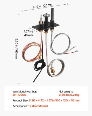 VEVOR Συγκρότημα Πιλότου Αερίου Τζακιού, Φυσικό Αέριο & Υγραέριο, Κ...