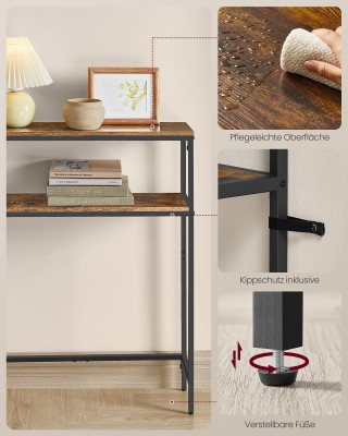 VASAGLE Κονσόλα με 2 ράφια και σταθμό φόρτισης, 20x80x80 εκ., vinta...